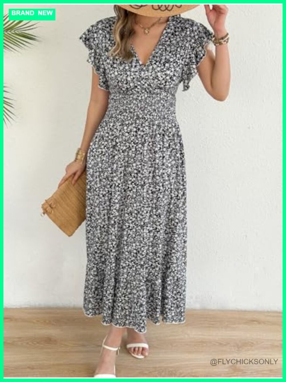 Flowy Floral Maxi Dress with Pockets - 95% Polyester 5% Spandex - Picture 5 of 6